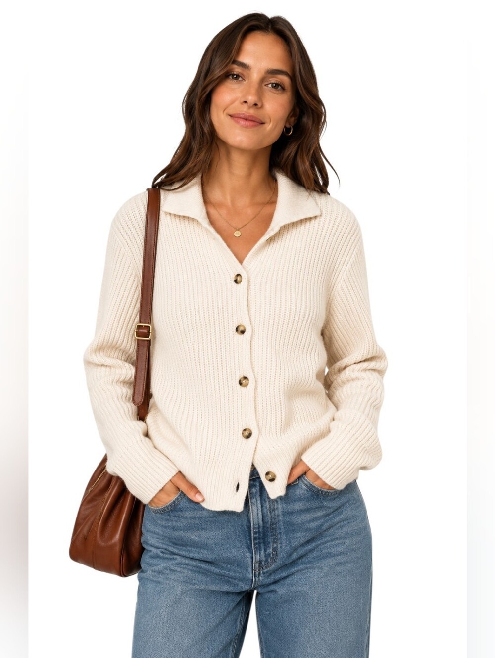 Aritzia Wilfred Wool Knit Cardigan in cream brown grandmacore fisherman chunky